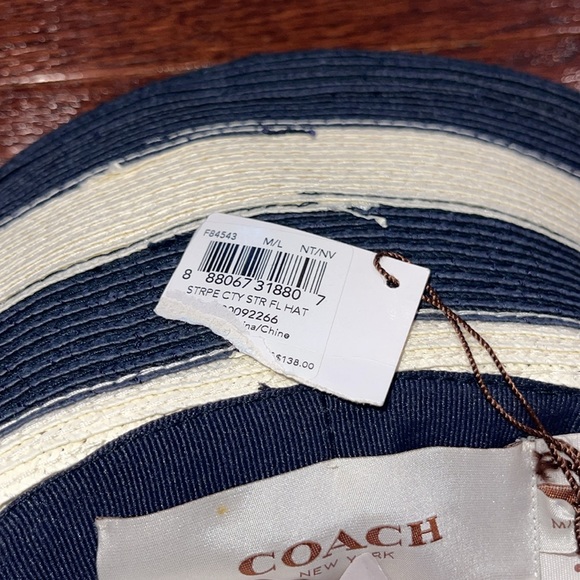 NWT Coach Natural/Navy Stripe City Floppy Hat - Picture 6 of 6